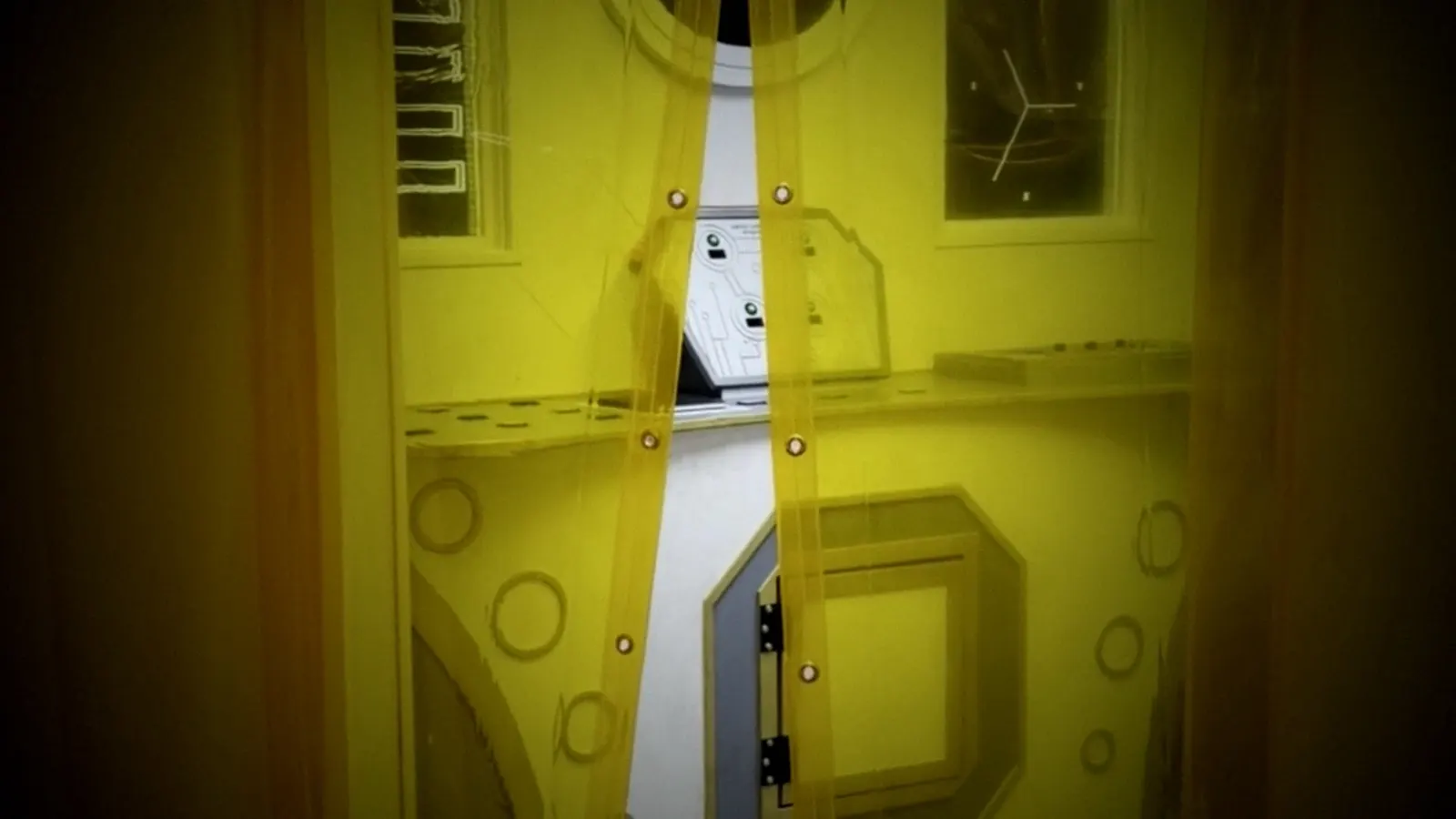 Inside the spacecraft corridor of the Airlock escape room in McKinney, TX